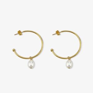 Ayla Earrings/ Simple C hoop earrings with rice shape fresh water pearls